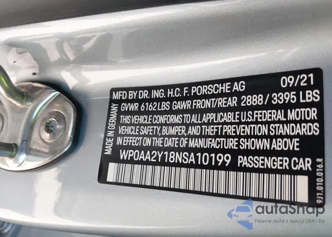 2022 Porsche Taycan from USA, damaged, VIN WP0AA2Y18NSA10199